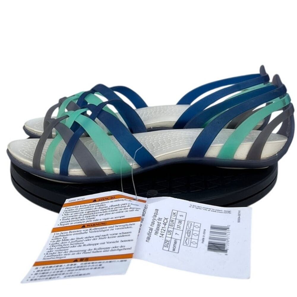 Women's Crocs Huarache 14121-4CX Synthetic Slip-On Flat Strappy Sandal SZ 7 Blue